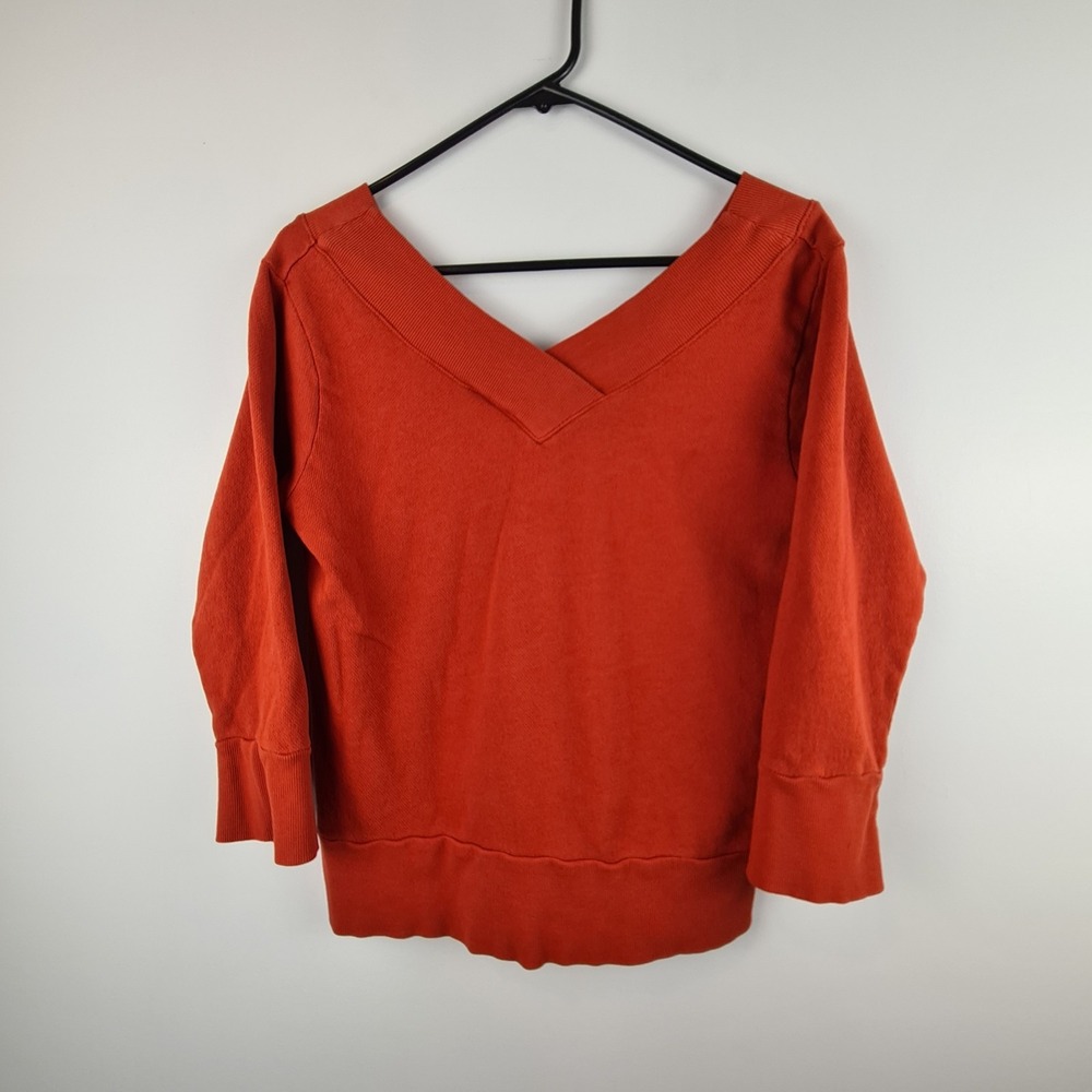 Stem‎ Double V-Neck Long Sleeve Sweater Medium Women's Burnt Orange 3/4 Sleeve